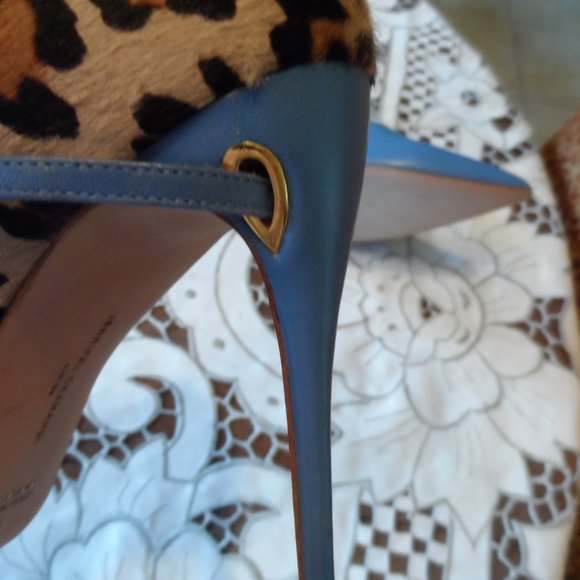 Jennifer Chamandi Light Blue/Leopard "Lorenzo" Two Tone Leather Pumps Si… - Picture 8 of 16